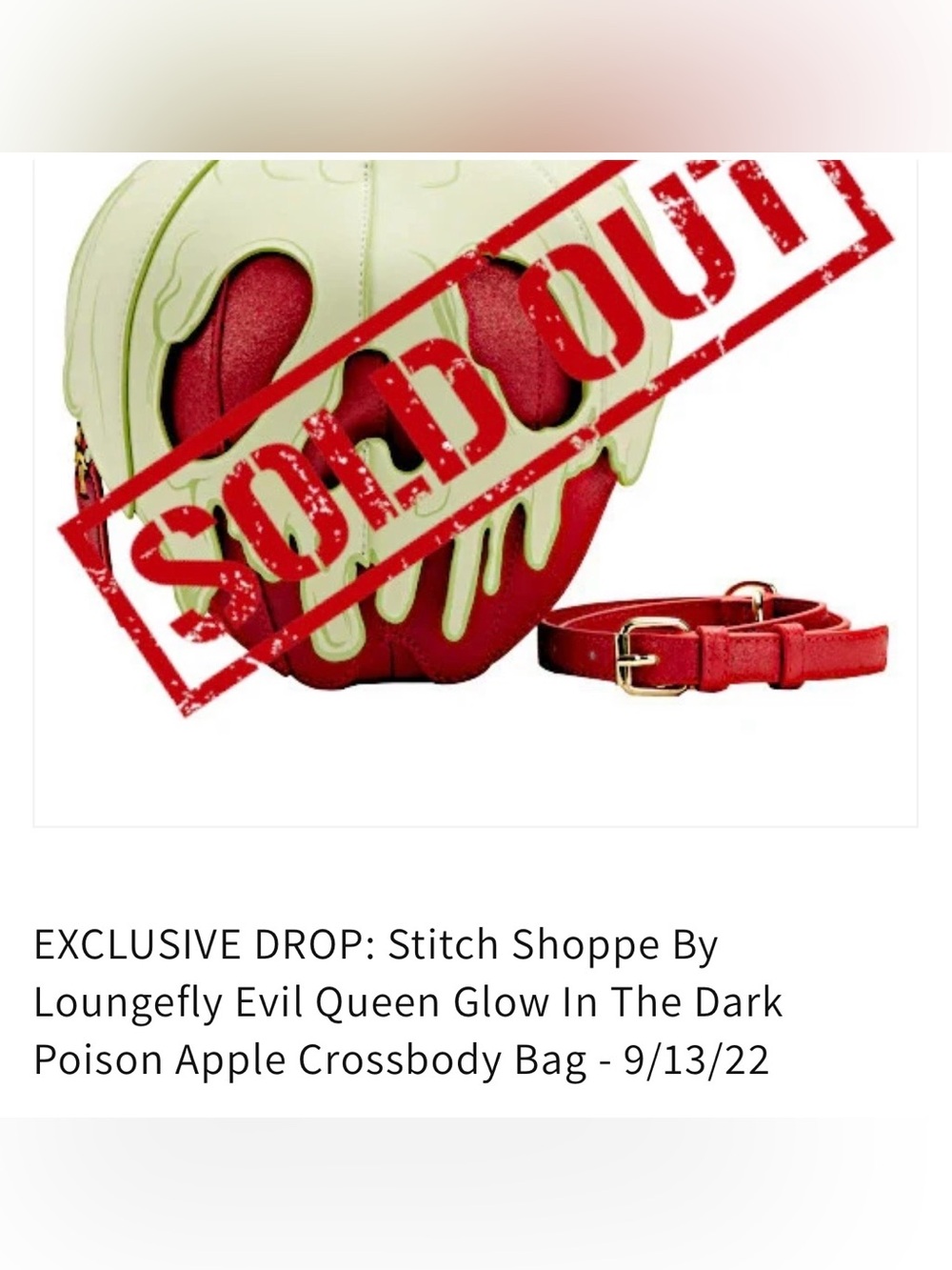 Loungefly Evil Queen Poison Apple Crossbody - Red & Pale Green Glow - Picture 5 of 6